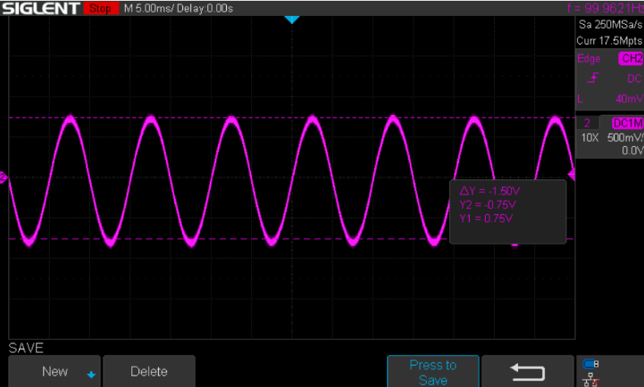Oscilloscope capture of the closed-loop non-inverting response.
