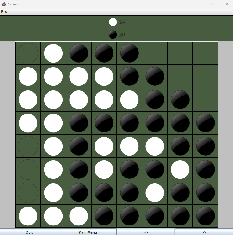 Reviewing a finished game by stepping through stored states.