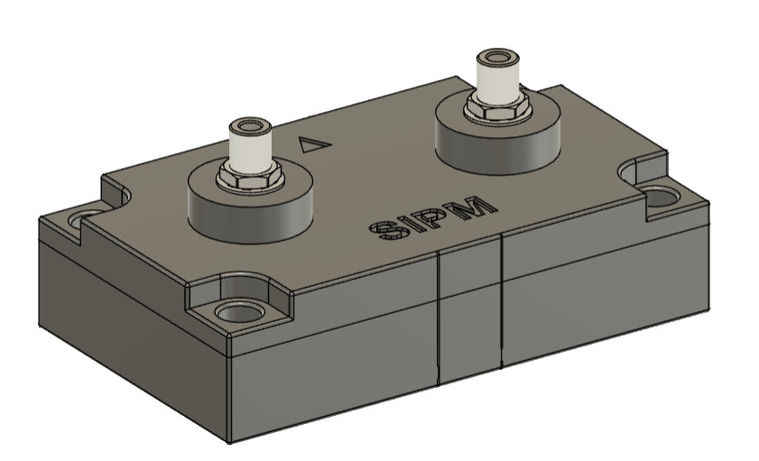 Exploded CAD render of the light-tight Signal Acquisition Module enclosure with the SiPM PCB inside.