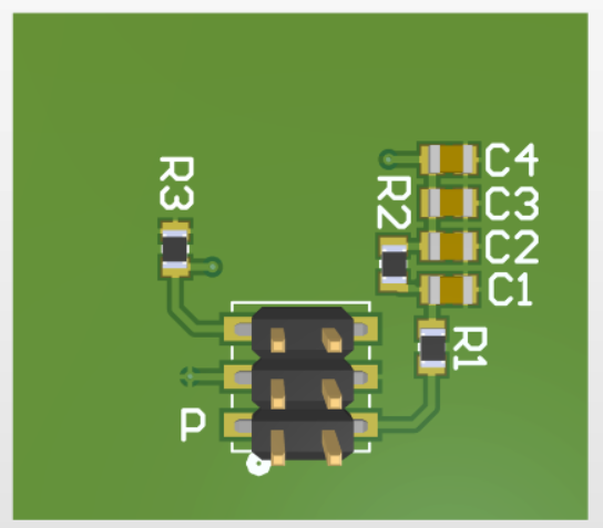 Bottom of the SiPM PCB showing the bias components and connector.