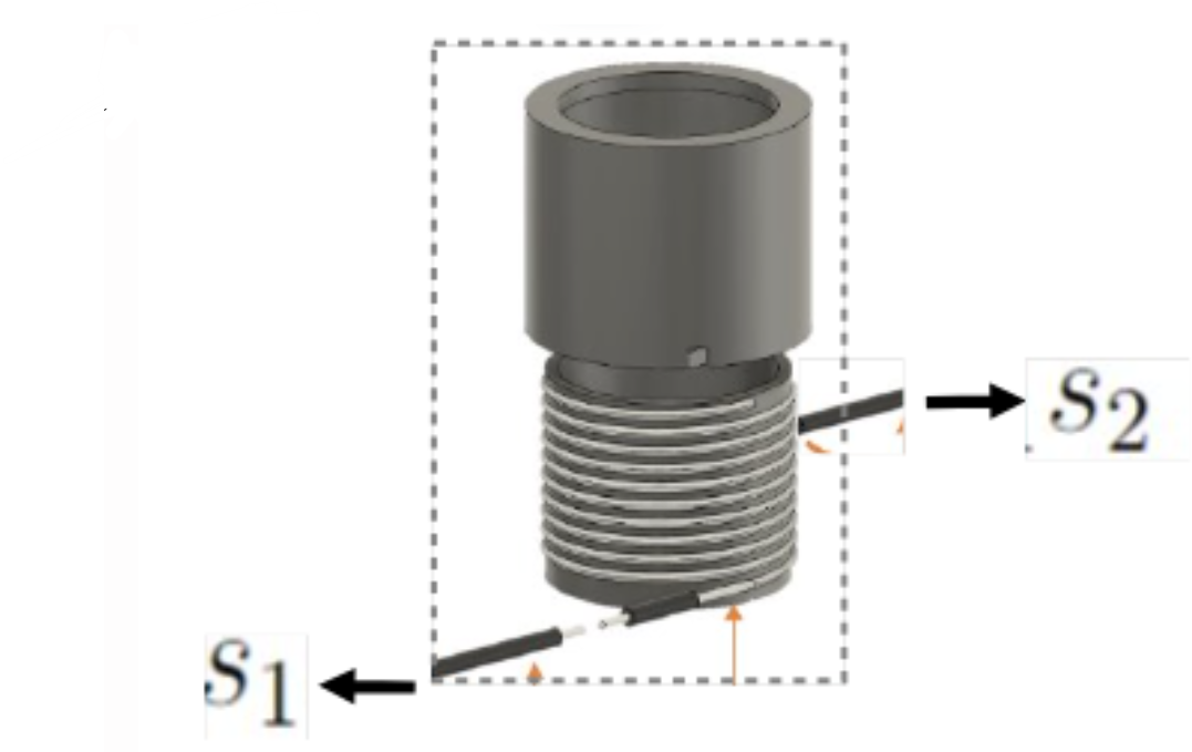 CAD render of the spiral optical-fiber holder for the scintillating material.